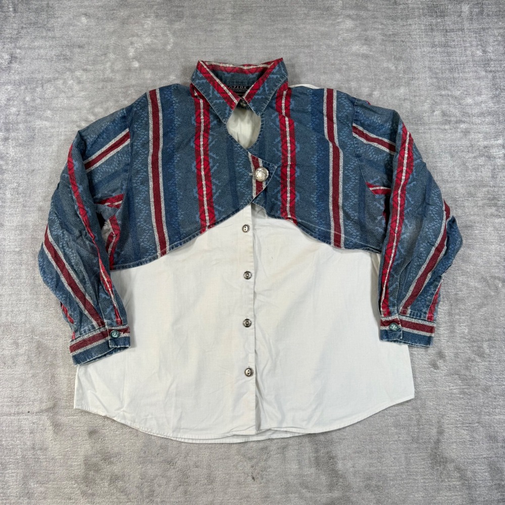 Ozark Mountain Jean Company Shirt Mens XL Blue White Western Layered Striped USA